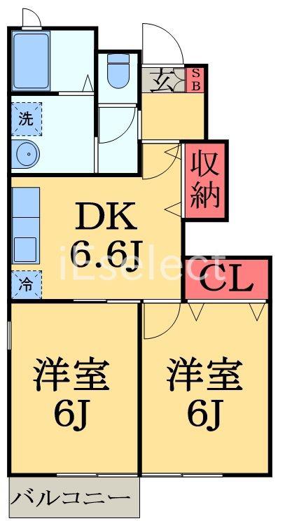 フォーリーフB(2DK/1階)の間取り写真