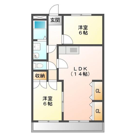 ウノモリックス(2LDK/4階)の間取り写真