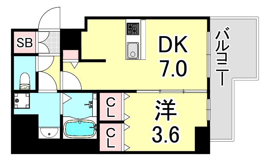 アドバンス神戸マーレ(1DK/2階)の間取り写真