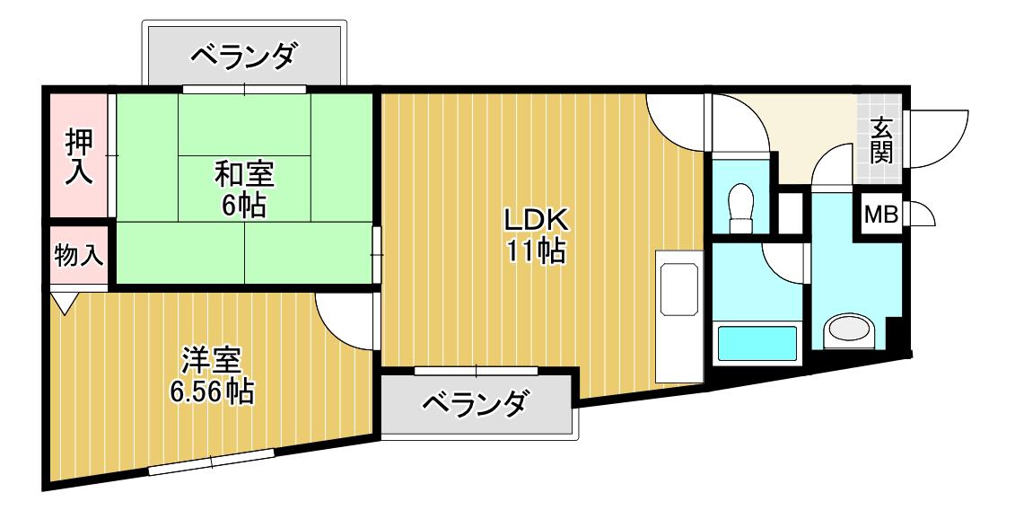 サウスフォート林(2LDK/2階)の間取り写真