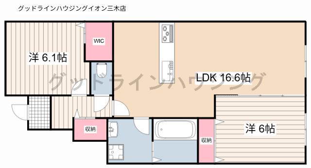 加佐アパート(2LDK/1階)の間取り写真