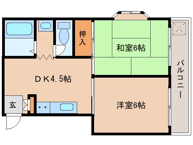 フローラル帝塚山(2DK/3階)の間取り写真