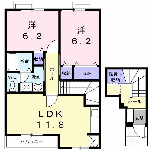ブルースカイA・B(2LDK/2階)の間取り写真