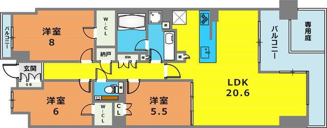 プラウド六甲篠原北町(3LDK/1階)の間取り写真