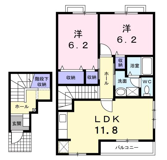 ラ・フェスタA(2LDK/2階)の間取り写真