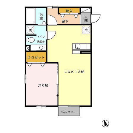 ジュネス・鳥栖(1LDK/2階)の間取り写真