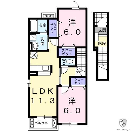 ベルハーモニー(2LDK/2階)の間取り写真