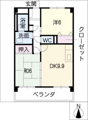ルピナス橘(2DK/3階)の間取り写真