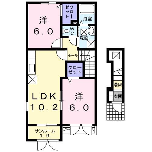プラシードB(2LDK/2階)の間取り写真