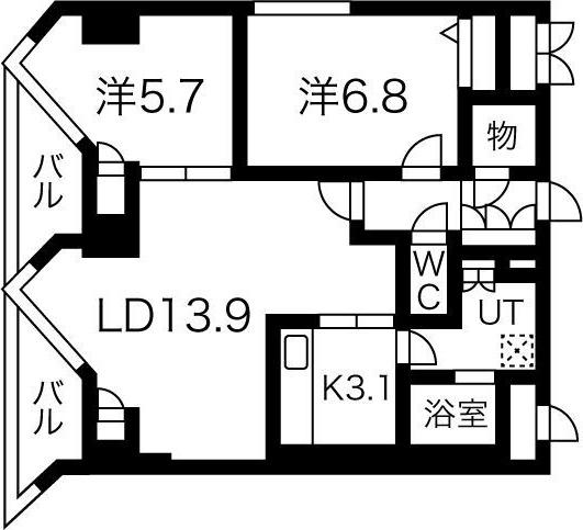 宮ヶ丘レジデンス神宮前(2LDK/3階)の間取り写真