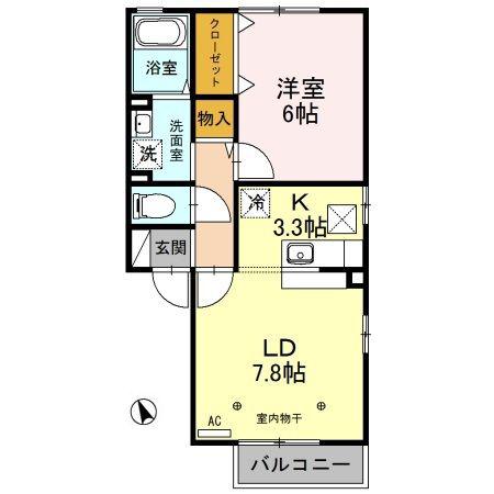 ハッピーウィル(1LDK/1階)の間取り写真