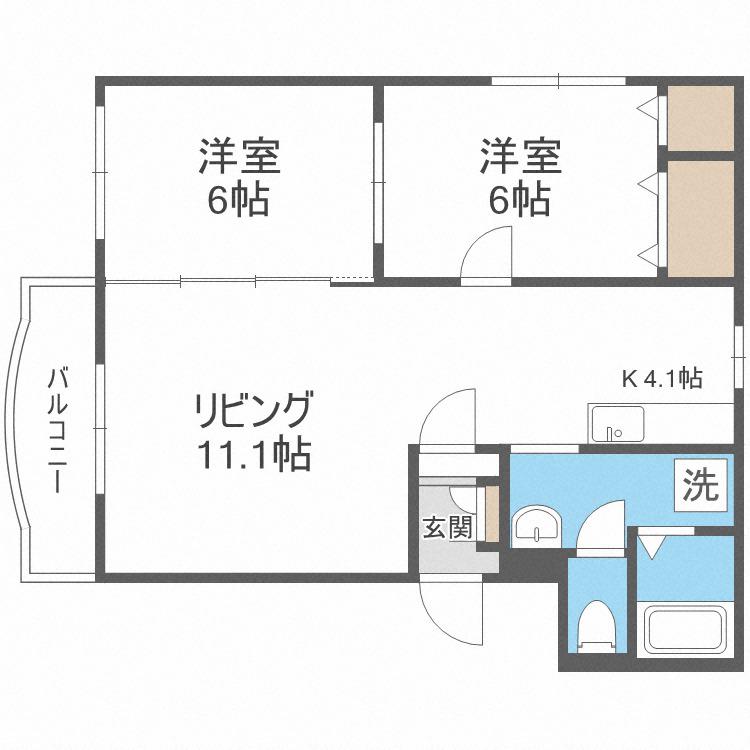 パレスニーノ月寒(2LDK/1階)の間取り写真