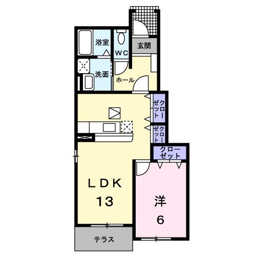 コントラーダA(1LDK/1階)の間取り写真