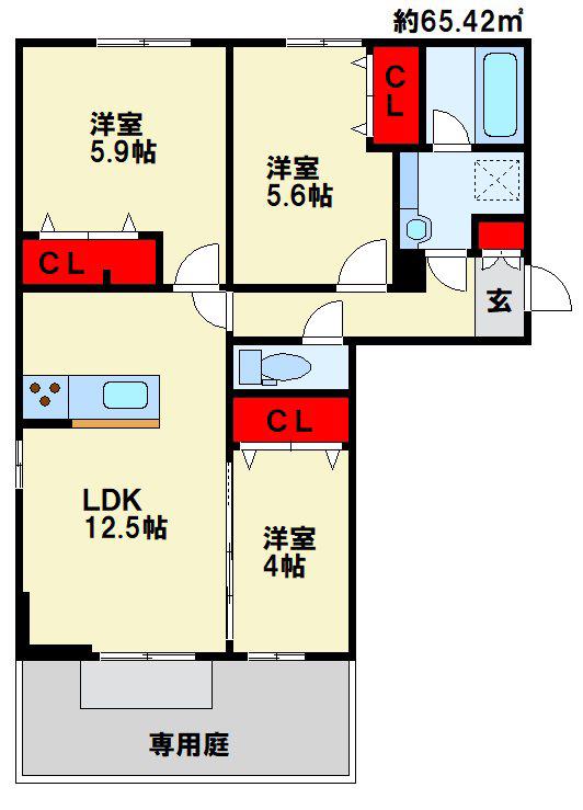 アークパルシモン(3LDK/1階)の間取り写真