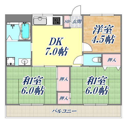 香枦園レジデンス(3DK/3階)の間取り写真