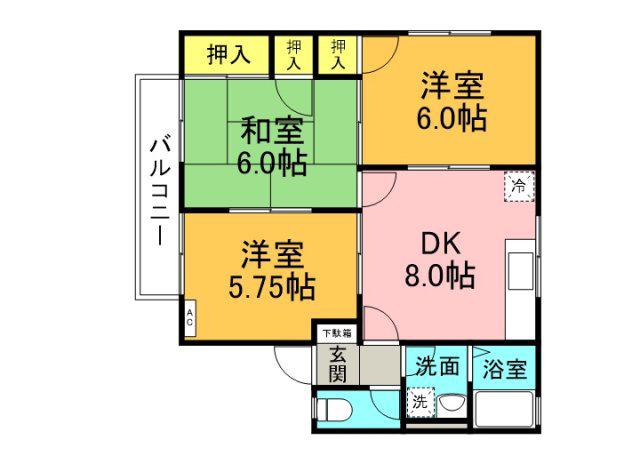 メゾン山田B棟(3DK/1階)の間取り写真
