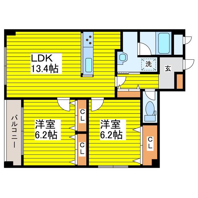 エムズ北23条(2LDK/3階)の間取り写真