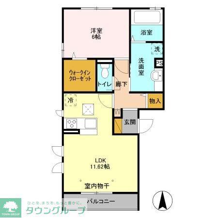 PIXIEHOLLOWA棟(1LDK/1階)の間取り写真