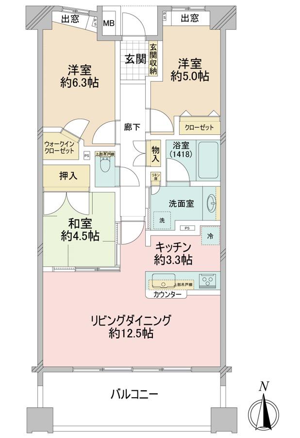 ライオンズ田無ウエストプレイス(3LDK/4階)の間取り写真
