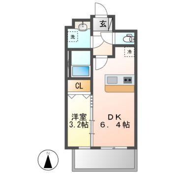 メイクス矢場町(1DK/4階)の間取り写真