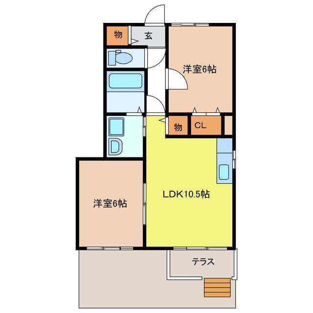 キャンサー&パイシーズB(2LDK/1階)の間取り写真