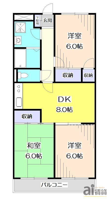 サンライズマンション(3DK/1階)の間取り写真