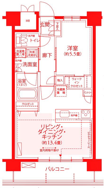 フロール横浜三ツ沢 3番館(1LDK/1階)の間取り写真