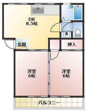 メゾン山岡(2DK/2階)の間取り写真
