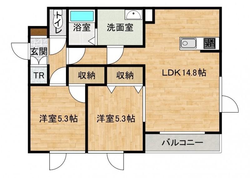 ヴィブレイ ユウカリナ(2LDK/3階)の間取り写真