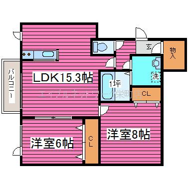 グランノールII(2LDK/2階)の間取り写真