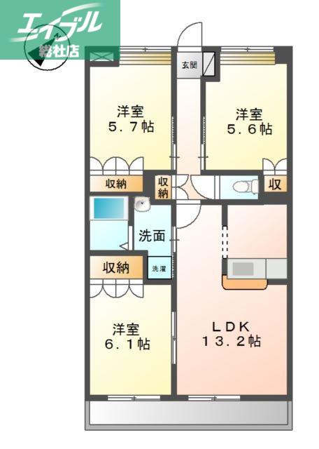 メルヴェイユ(3LDK/1階)の間取り写真