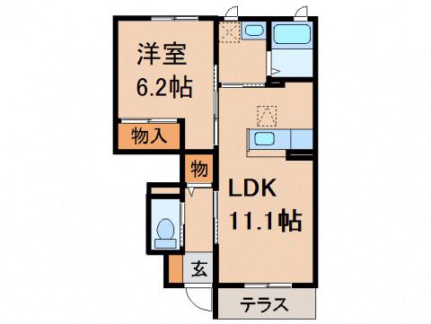 メゾンクレール関戸(1LDK/1階)の間取り写真