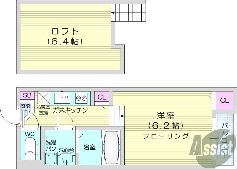 VILLA HERMOSA国見(1K/1階)の間取り写真