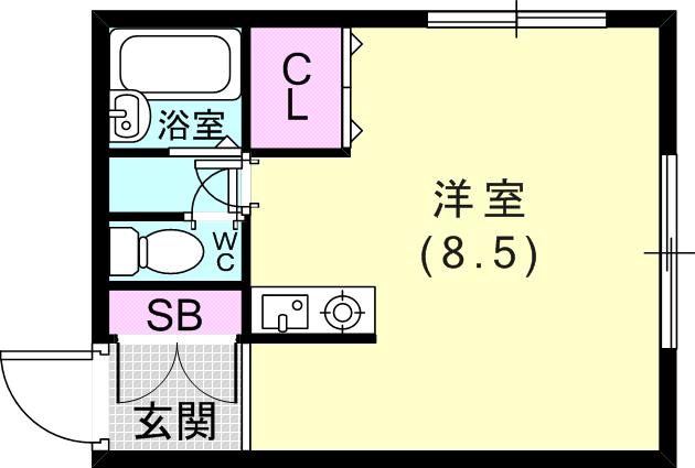 藤原ハイツ(ワンルーム/2階)の間取り写真