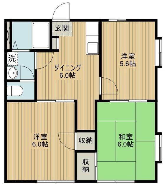 レジデンスアゼリアA棟(3DK/2階)の間取り写真