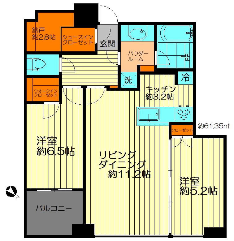 シティタワー武蔵小山(2LDK/21階)の間取り写真