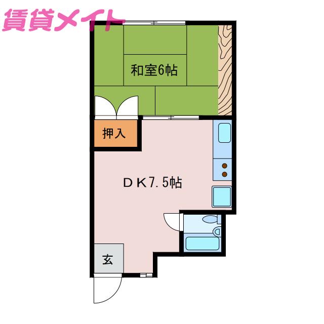 ブラウンビル(1DK/2階)の間取り写真