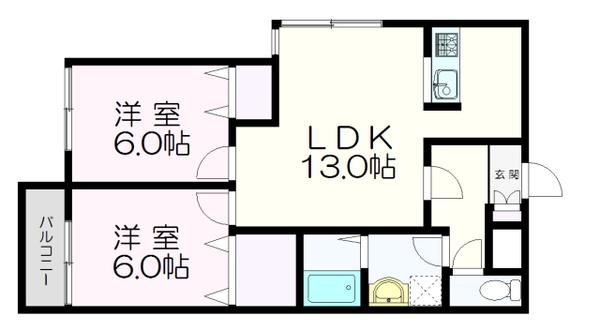 メゾンMT平岡(2LDK/3階)の間取り写真
