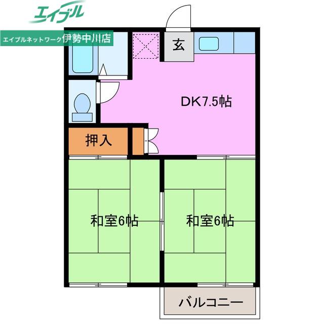 ルナハイツ(2DK/2階)の間取り写真