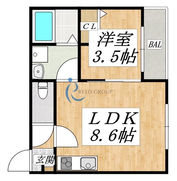 LE BLANC 南巽 TERRACE ル ブラン ミナミタツミ テ(1LDK/2階)の間取り写真
