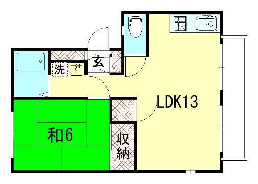 ウィンディア加茂川(1LDK/2階)の間取り写真