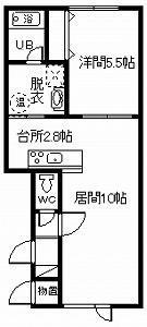 ヒーリング豊岡(1LDK/2階)の間取り写真