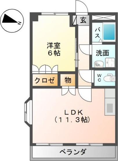 ユースパレスV(1LDK/2階)の間取り写真