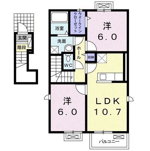 ジェントリーB棟(2LDK/2階)の間取り写真