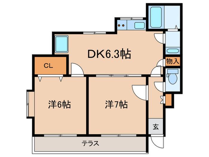 ラフォーレ経堂(2DK/1階)の間取り写真