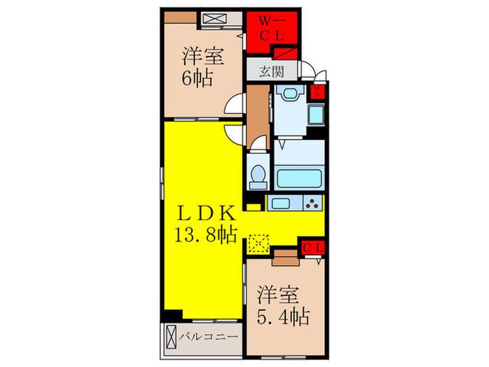 グランリヴェール呉服II(2LDK/2階)の間取り写真