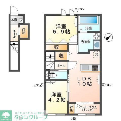 ルナ クレセンテLUNA CRESCENTE(2LDK/2階)の間取り写真