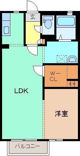 ラ・オベルジヌ D(1LDK/1階)の間取り写真