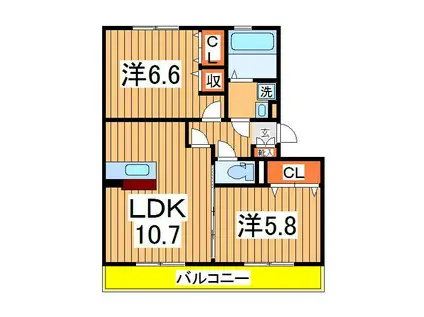 ボヌールおおたかの森Ⅰ(2LDK/2階)の間取り写真