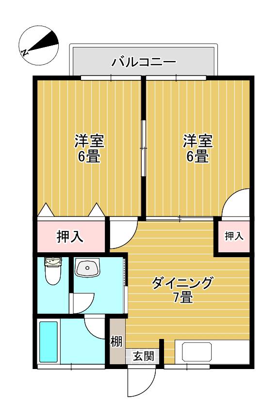 ダイガコーポ90(2DK/2階)の間取り写真